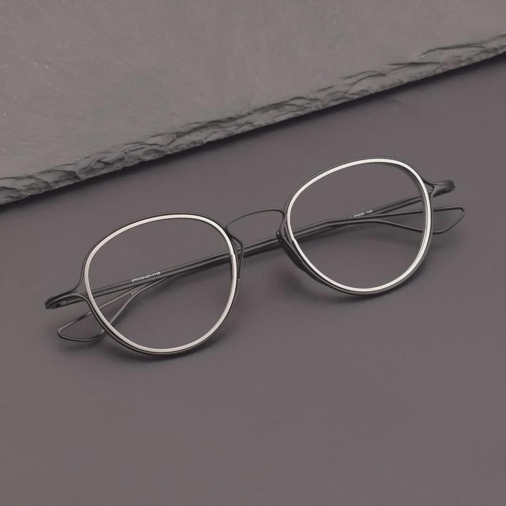Dita Pure Titanium Retro Oval Glasses Frame, Style DTX100 - Fashionable and Perfect for Myopia, Men’s Large Frame.