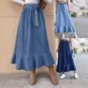 High-Waist Denim Midi Skirt with Ruffle Pleats for Women