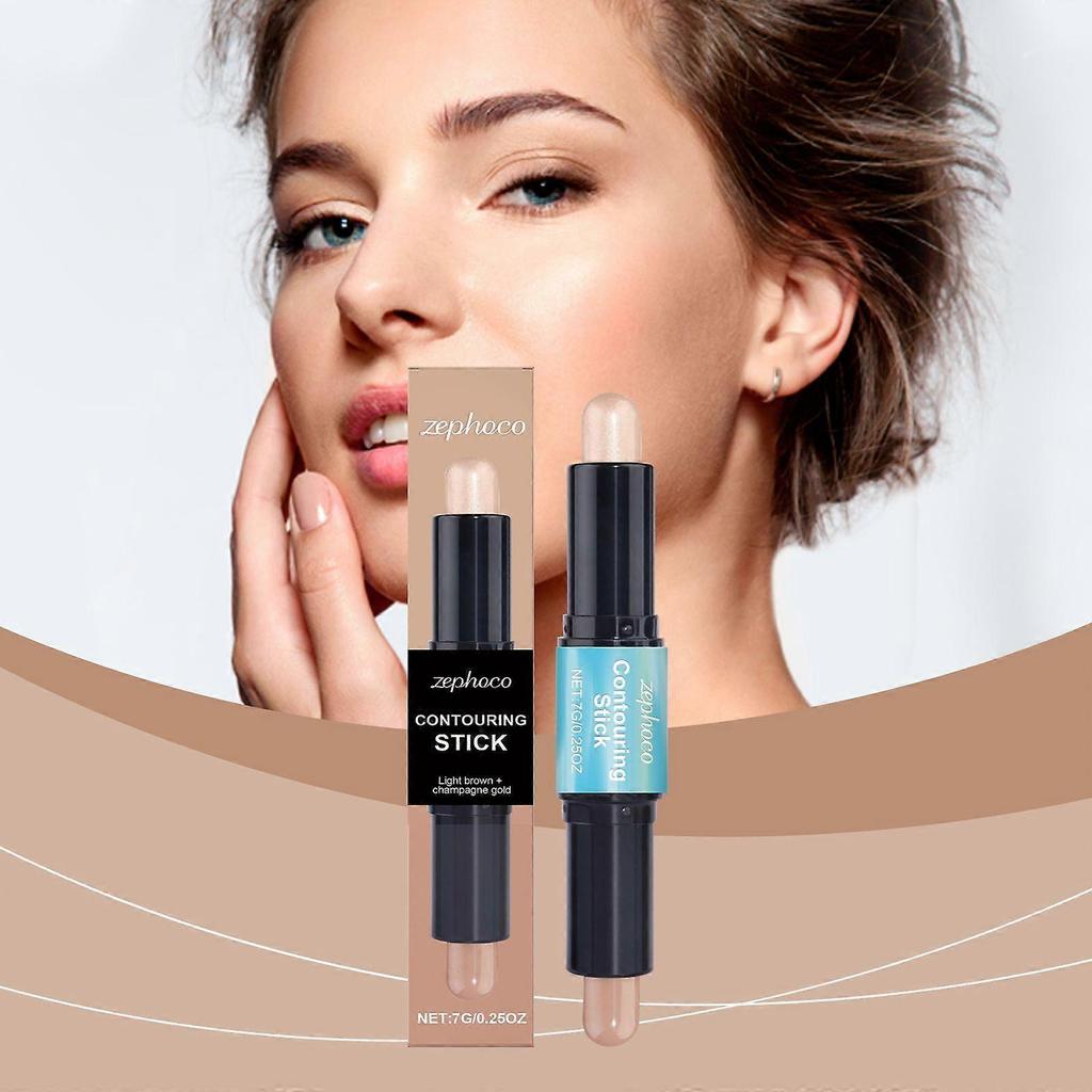 2-In-1 Facial Shaping And Contouring Stick (Brownish + Deep Champagne Color) Long-Lasting Without Makeup Fading, Three-Dimensional Natural Contour, Po
