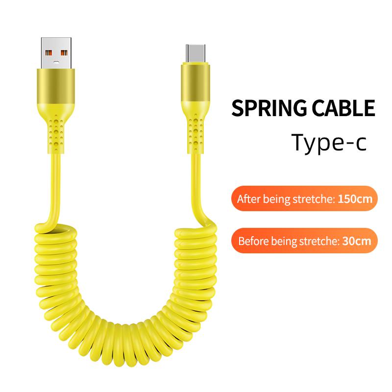 1.5M Coiled USB-C Type C 5A Fast Charging Data Cable 90 Right Angle Retractable Pure Copper Mobile Phone Cord for