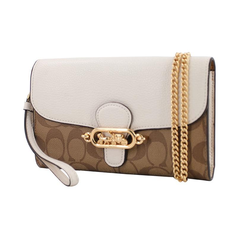 Coach 21 Horse And Carriage Logo Leather Chain Crossbody Shoulder Bag Women bags Khaki White 88101-IMDJ8