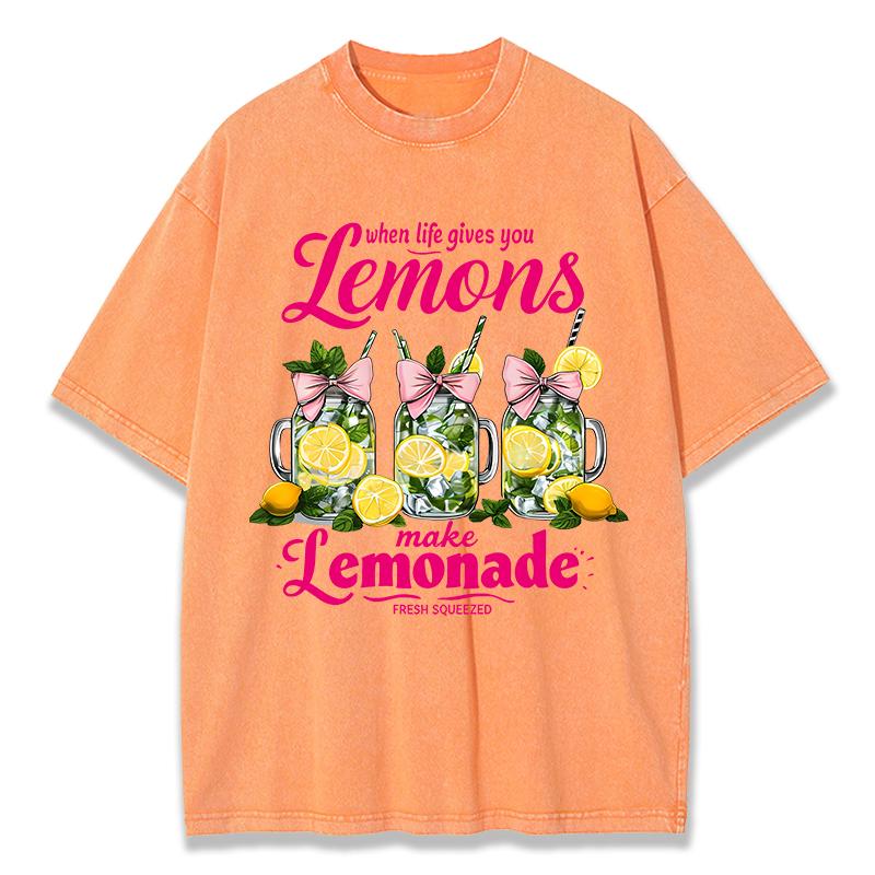 Когда жизнь подкидывает лимоны, делай принты Washed TShirt Женские хлопковые топы с потертостями, круглый вырез, удобные футболки, летняя одежда