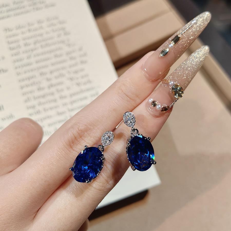 Дизайн тяжелой промышленности высокого класса Реалистичный королевский синий набор Роскошный кулон с бриллиантами Открытое кольцо Цветные серьги с розовыми бриллиантами