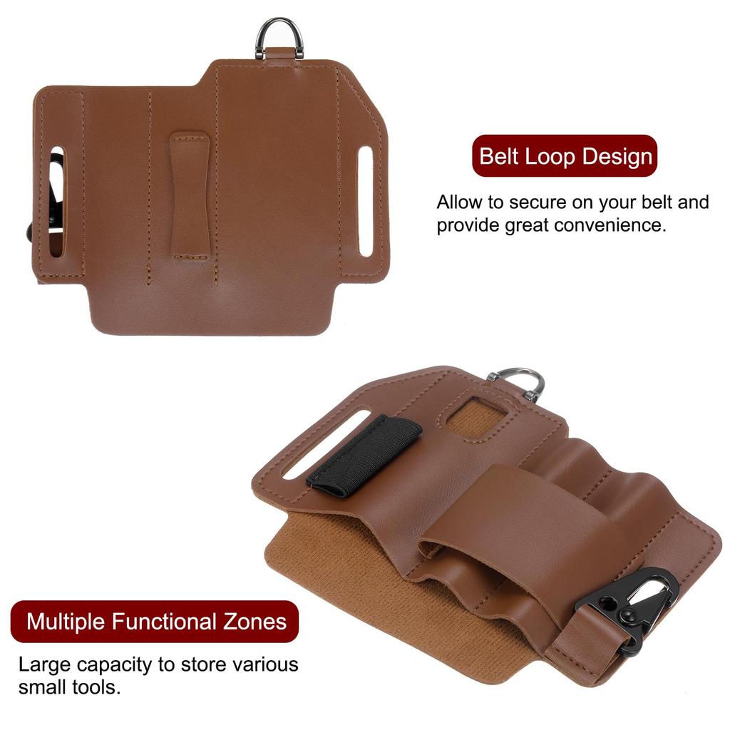 Uxcell Multi Tool Sheath EDC Pocket Organizer X PU Leather Large Capacity Leather EDC Pocket Organizer Pen Holder for Key Fob Key Pen Flashlight Multi