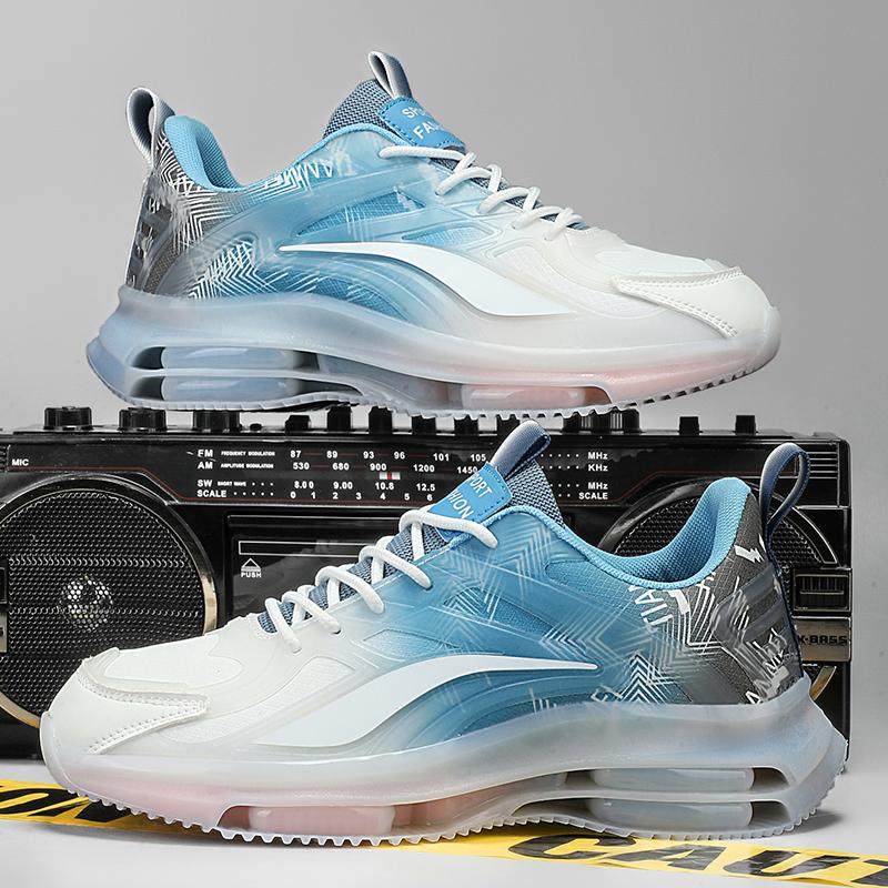 WhiteBlack Gradient AirCushion Sneakers for Men Breathable Mesh Lightweight Non-slip Running Shoes for Street and Gym Activities