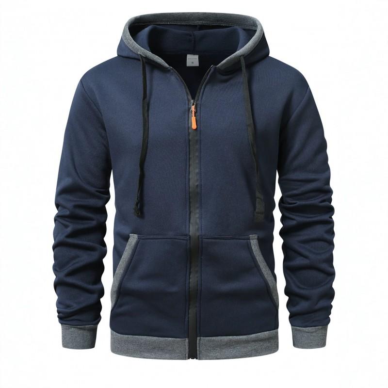Mens Hooded Zip-Up Sweatshirt With Multiple Pockets Loose Fit Warm Fleece Lined Casual Sportswear Winter