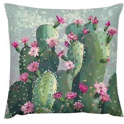 Short Plush Material Pillowcasehome Decor Cactus With Pink Flowers Floral Pattern Cushion Pattern Cushion Cover Suitable For Sof