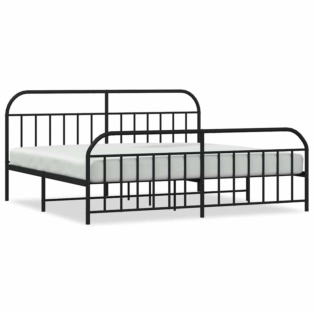 Metal Bed Frame with Headboard and Footboard Black 193 x 203 cm