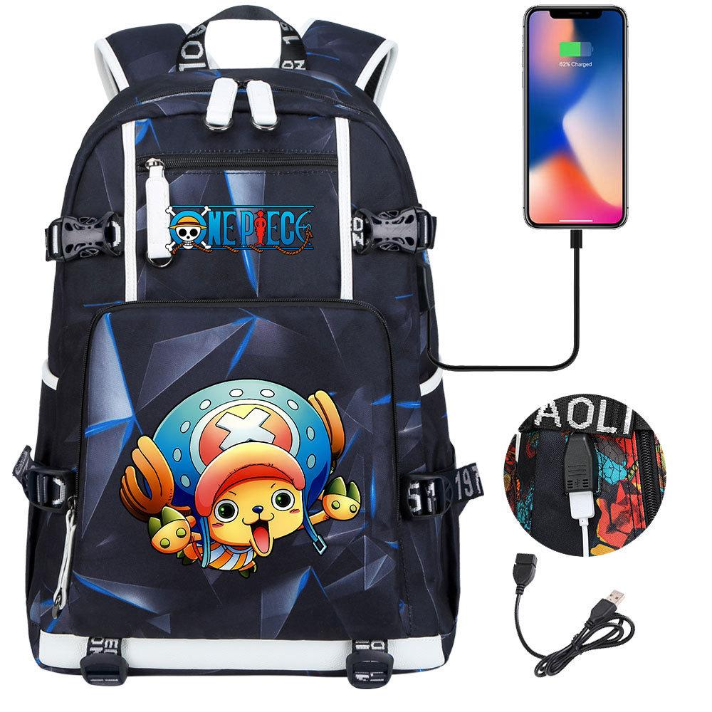 Anime Print USB Backpack Large Capacity Youth Student Bookbag Casual Travel Daypack