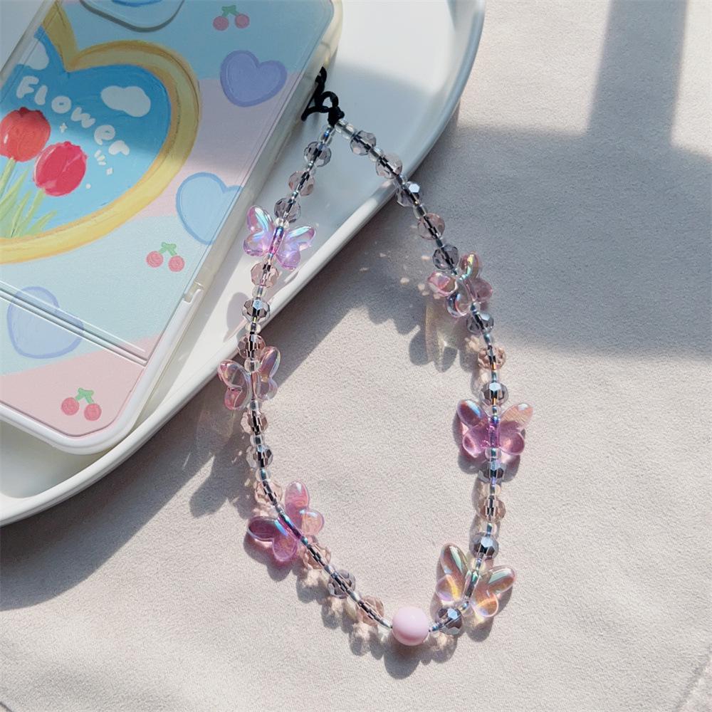 Romantic Minimalist Butterfly Phone Charm Lanyard – Elegant Anti-Lost Wrist Chain