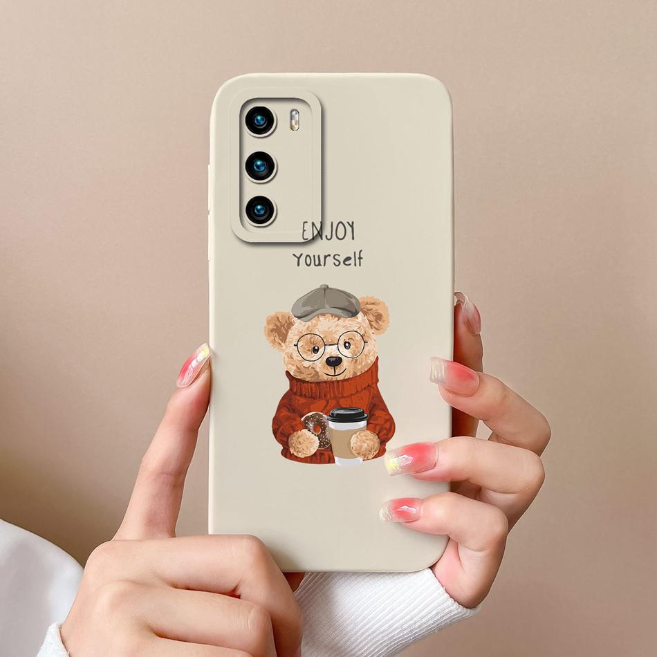For Huawei P40 Pro Case Cute Cat Soft Liquid Silicone Full Coverage Anti Drop Bumper For HuaweiP40 P 40 P40Pro Candy Funda Shell