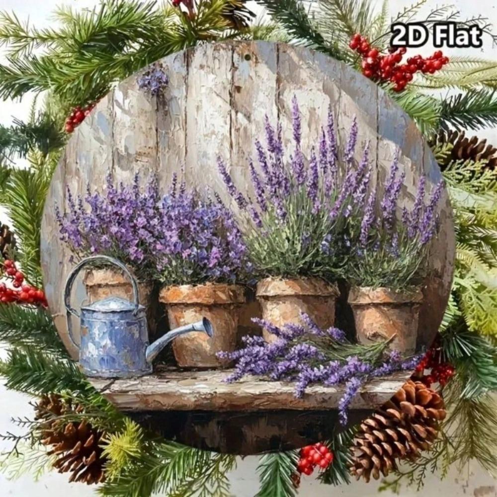 Vintage Round Metal Lavender Painting - Retro Aluminum Wall Art Sign for Home Bar Garage