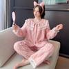 Весна Осень Новая плюшевая теплая женская пижама с кружевными лацканами, кардиган из 2 предметов, комплект женской милой однотонной пижамы для девочек