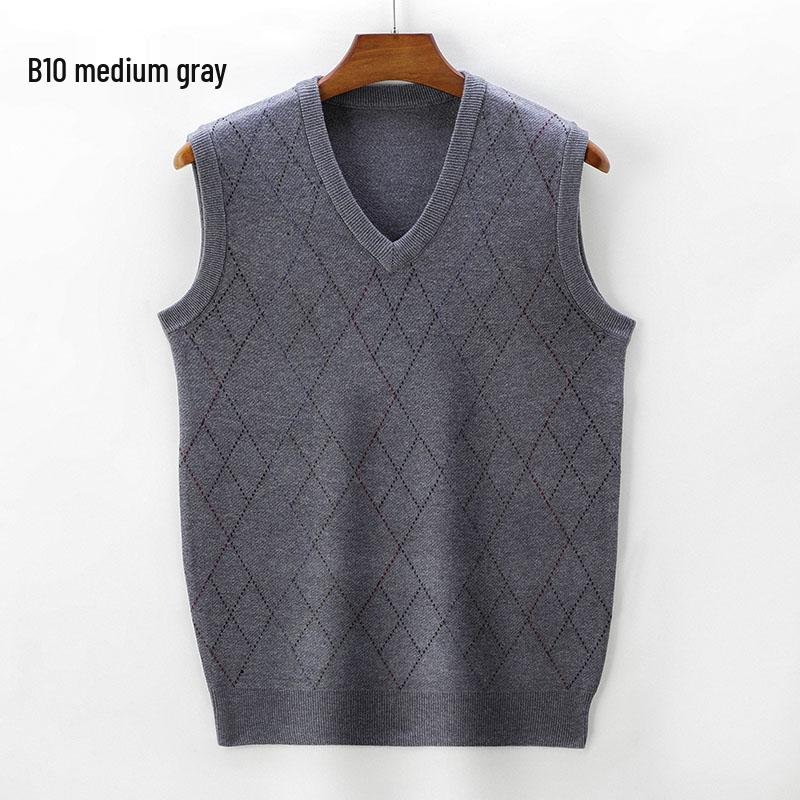 Мужской вязаный жилет с V-образным вырезом - Плотный, без рукавов, идеально подходит для мужчин среднего и пожилого возраста, идеально для осени и зимы