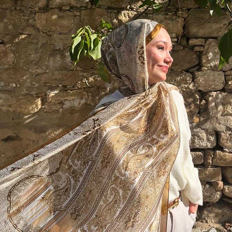 Богемский шелковый шарф Женские большие шали Стиль Пашмина Хиджаб Фуляр Эшарп Дизайнерский принт Женская стола Головные платки Роскошь