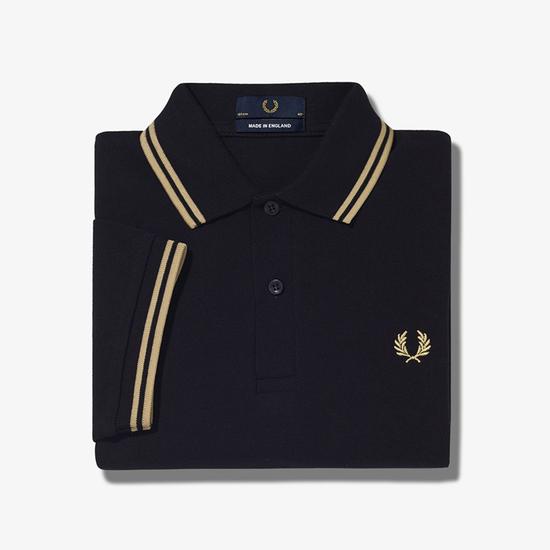 Рубашка Fred Perry с двойным воротником - Черный/Шампанское Сделано в Англии M12-157