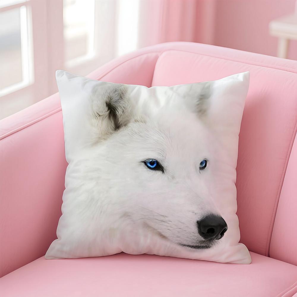 Casual daily Wild Powerful Majestic White Wolf Cushion Cover Linen Pillowcase Cover Soft Decor for Sofa Home Room