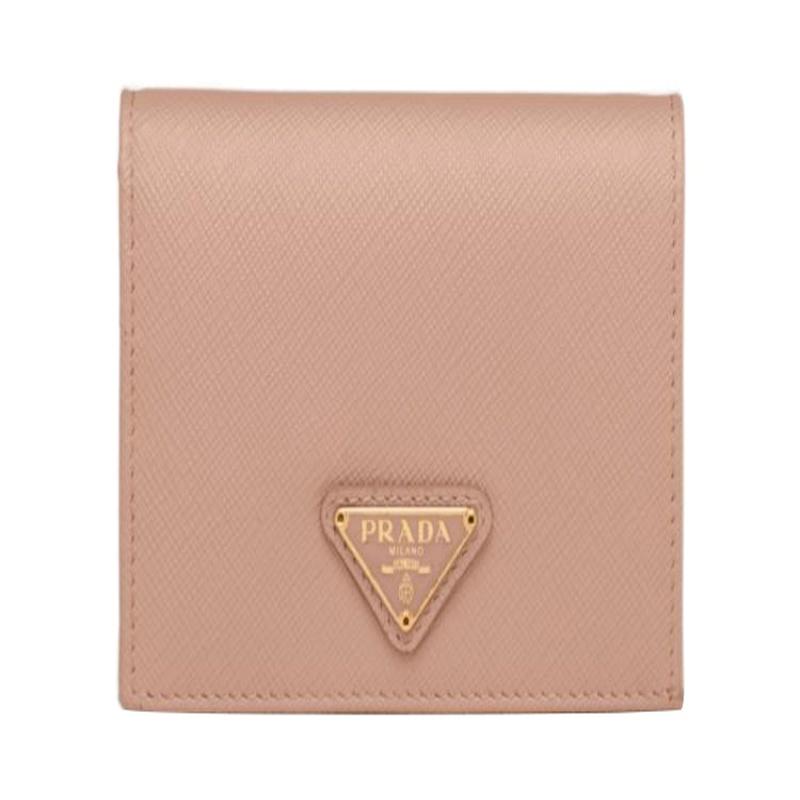 Prada Saffiano metal triangle logo leather wallet small women's light pink