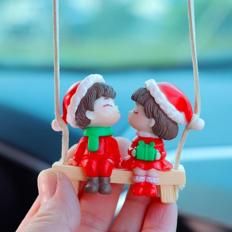 Festival Swinging Santa Auto Mirror Hanging Decoration Resin Christmas Ornament For Car Home Decoration