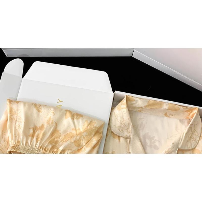 Gold Elegant Noble Luxury Style Print Women's Pajamas Europe American Retro Design Nightwear New Summer Sleepwear