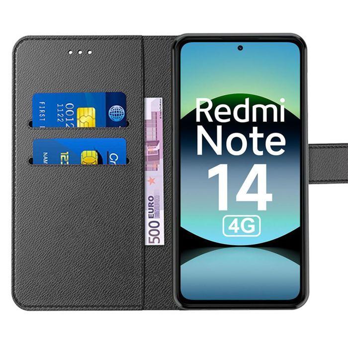 Coque + 2 Verres Trempés pour Xiaomi Redmi Note 14 4G (pas pour 5G) Protection Anti-Rayures Cuir Synthétique - Noir