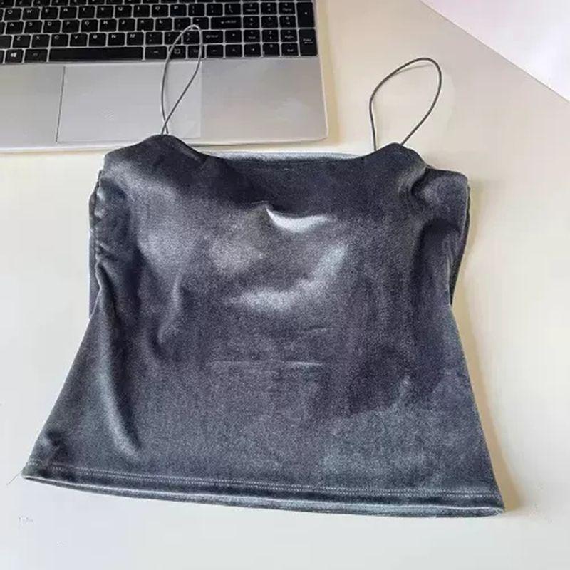 Бархатный топ-майка Высококачественное нижнее белье Нет необходимости носить нагрудник Бандо Вырез лодочкой Без рукавов На тонких бретельках Бархатный Сексуальный