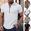 Men's Cotton Linen Shirt Casual Button Top Loose Fit Short Sleeve T-shirt Breathable Summer Clothes for Daily