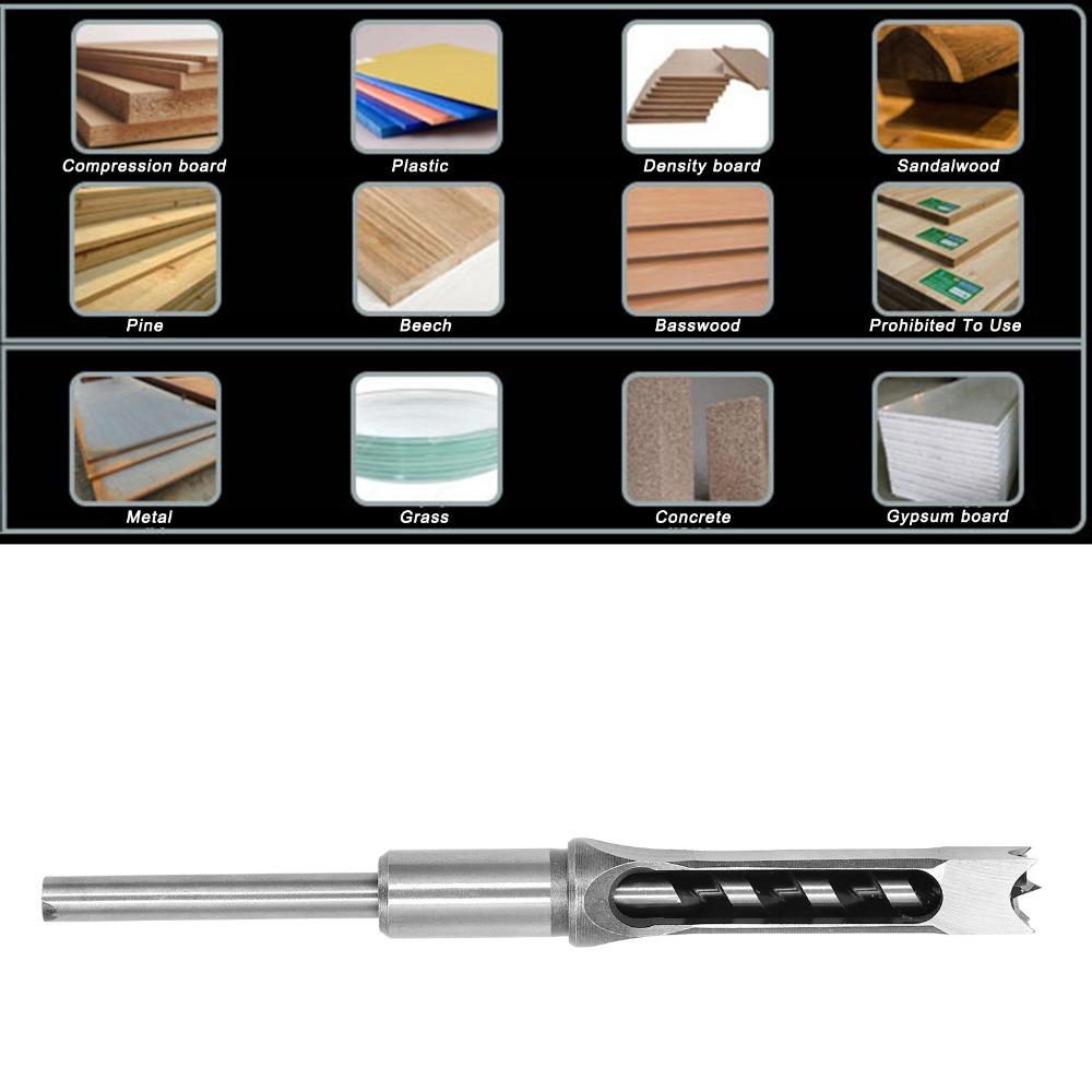 1/4(6.4mm)5/16(8mm)3/8(9.5mm)1/2(12.7mm)14mm(0.55in)16mm(0.63in) Square Hole Drill Bit