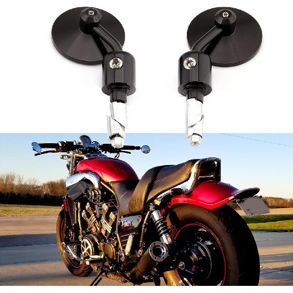 Universal Black Motorcycle Aluminum Rearview Side Mirrors 7/8" Bar End For Cafe Racer Bobber Cruiser Scooter