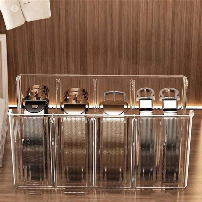 Clear Organiser Box For Neckties Belts Jewelry Multi Compartment PET Storage Case Home Organization Tool