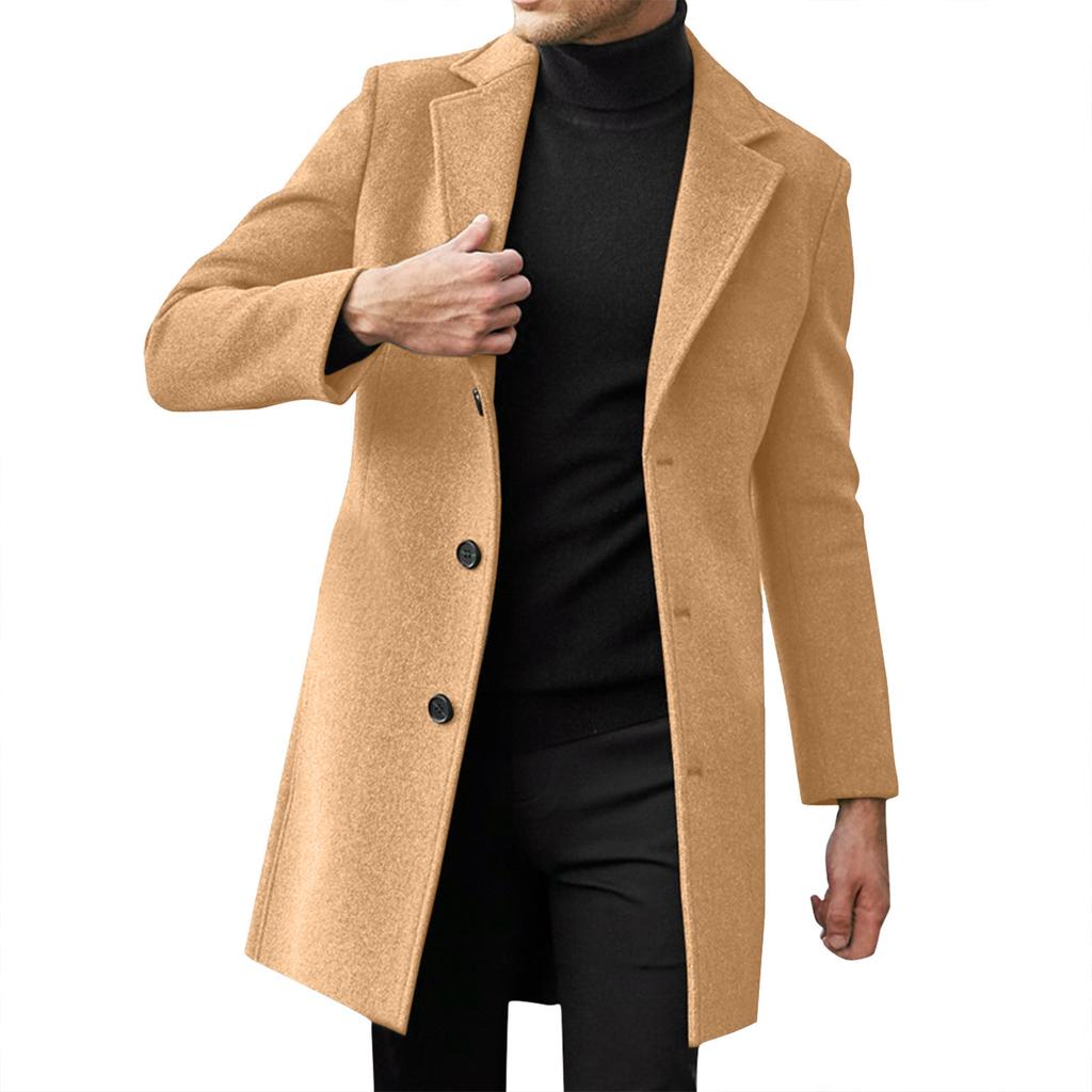Men's Single Breasted Lapel Coat Long Sleeve Solid British Style Single Breasted Coat