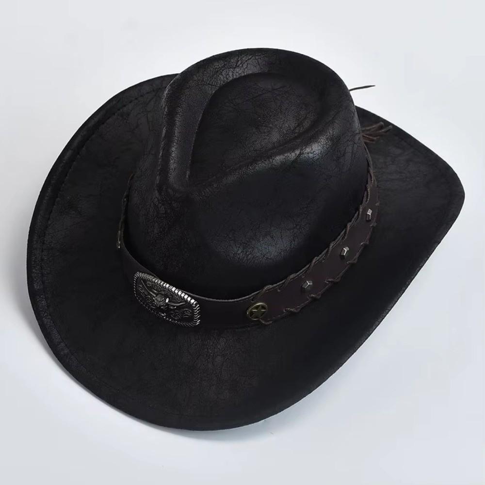 Vintage Western Cowboy Hat Studded Bullhead Sombrero Hat Trendy Jazz Hat For Men Women