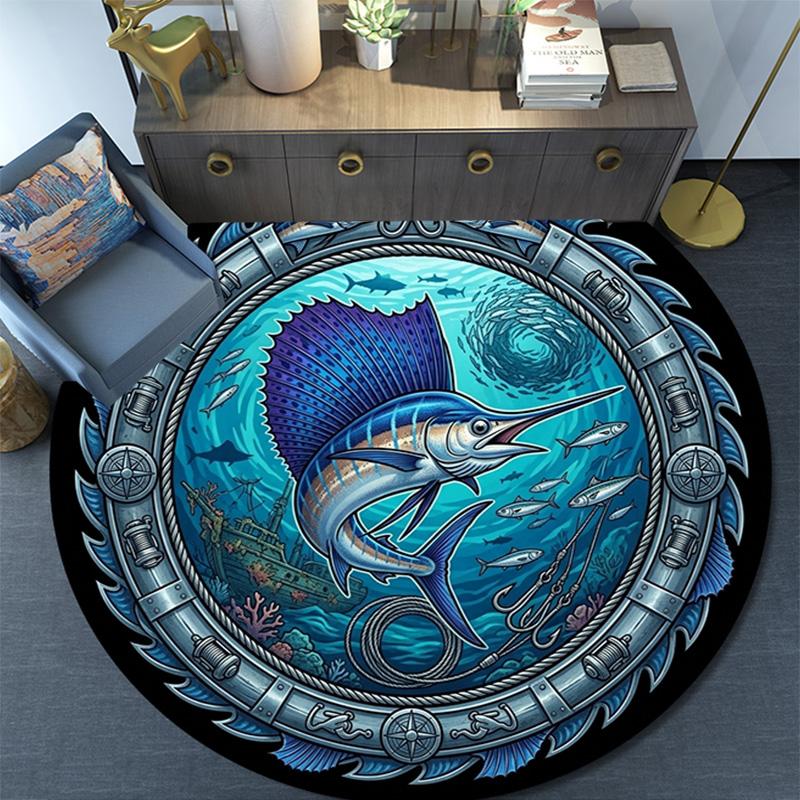 Marine Life Through Porthole Round Area Rug Under Office Chairs Bedroom Living Room Home Decor