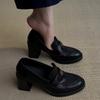 ~~ Camellia loafers women's thick heel high heel round head one pedal small leather shoes single shoes women
