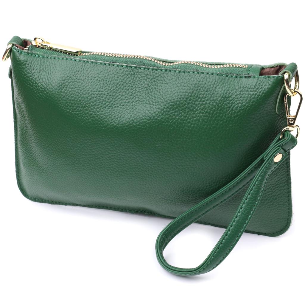 Original Women's Clutch Bag with Two Straps Made of Genuine Leather Vintage 22647 Green