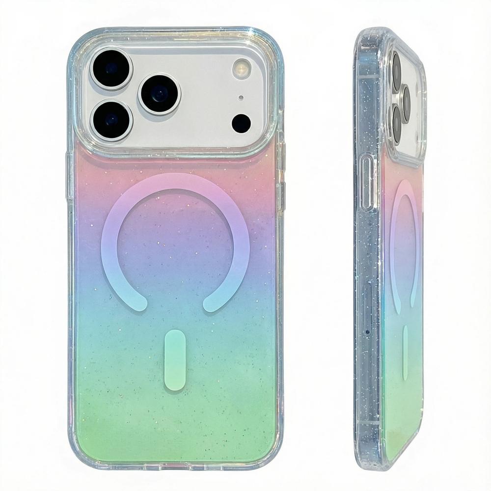 Радужный градиентный блестящий магнитный чехол для девочек для iPhone 17 Pro Max 16e 17 15 14 13 12 11 Pro противоударный чехол для телефона