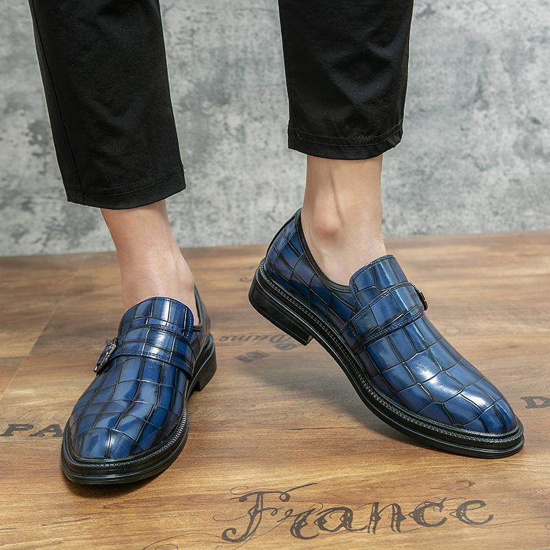 Fashion Luxury Brand Men Shoes Loafer Shoes Men Casual Leather Side Metal Buckle Shoes Mens Dress Shoes Black and Blue Platform Shoes