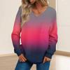 Женская мода повседневный свитер с длинным рукавом и принтом V-образным вырезом