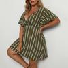 Женское платье большого размера в полоску с v-образным вырезом и короткими рукавами, свободная повседневная богемная юбка с талией