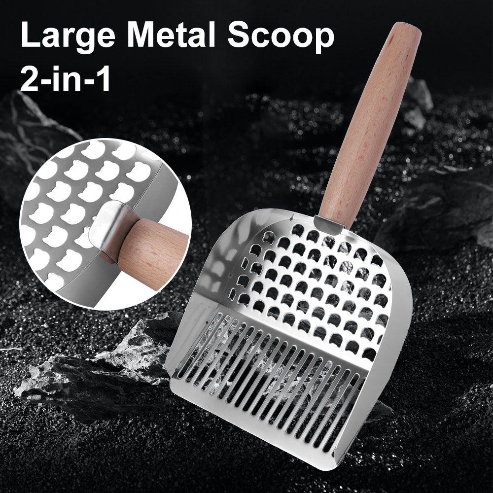 2 in 1 Pet Waste Shovel Wood Handle Toilet Garbage Picker Sturdy Litter Box Scooper For Puppy