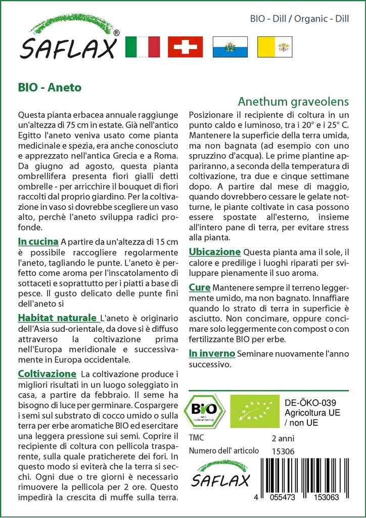 SAFLAX Garden in the Bag - Органический - Укроп - 700 семян - С субстратом в подходящем мешке - Anethum Graeolens