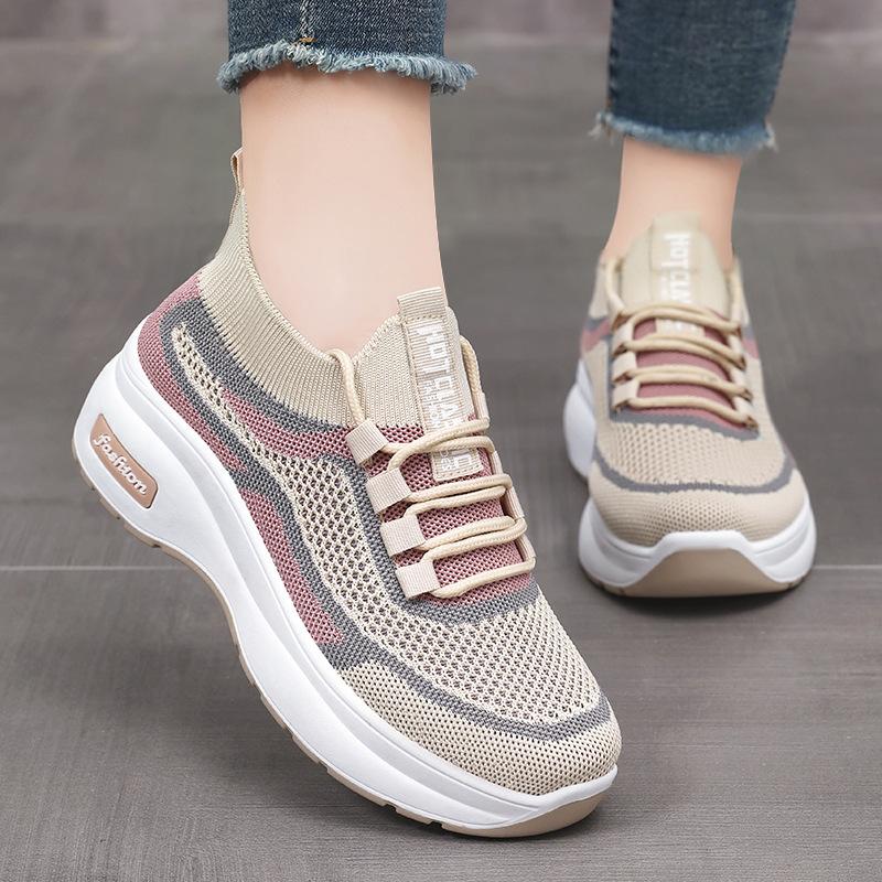 Breathable Mesh Women's Sneakers - Comfy Lace-Up Wedge Shoes with Thick Platform for Outdoor & Fitness, All-Season