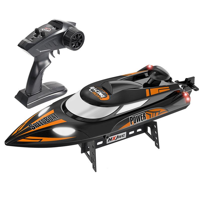 Высокоскоростная радиоуправляемая скоростная лодка Hongxunjie HJ810B с защитой от переворачивания, скоростью 35 км/ч, светодиодной подсветкой, большим размером и долгим временем работы от аккумулятора.