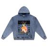 DTG print Knitted Denim Zip-Up Hoodie Kawai Girl Brother Print Zipper Hoodies  