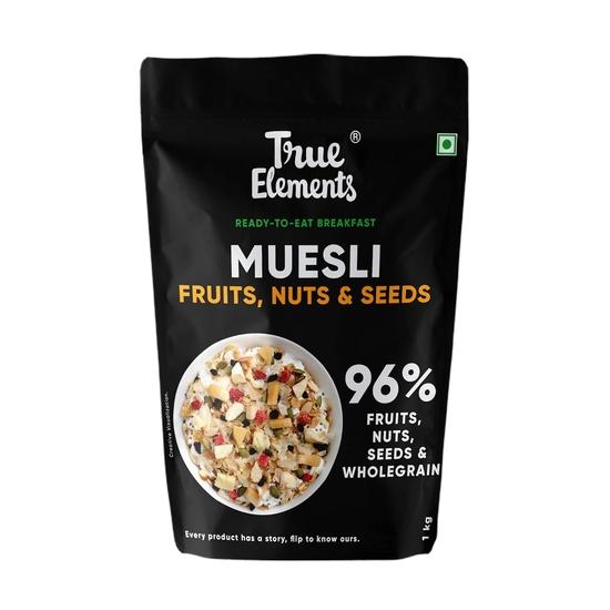 True Elements Fruit & Nut Muesli – Whole Grain Breakfast Cereal with Real Fruits & Nuts
