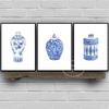 Elegant Watercolor Ginger Jar Vase Poster Print  Chinese Ming Porcelain Blue and White Canvas Painting  Oriental Art Wall Decor