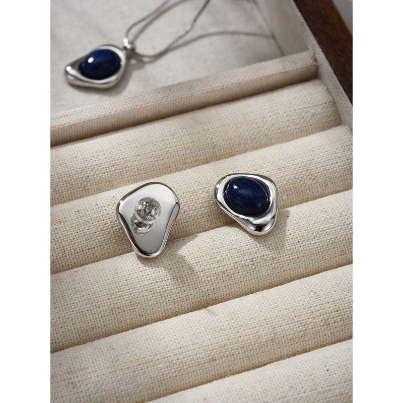 Three-Dimensional round Women's Silver Needle Clavicle Chain Natural Lapis Lazuli