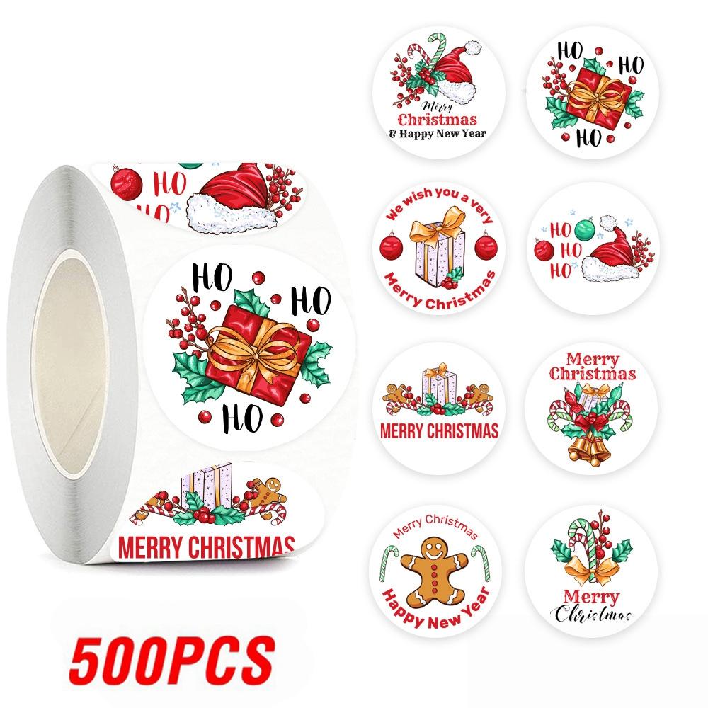 100-500pcs Merry Christmas Sticker , Round Adhesive Decoration Sticker for Cards Envelope Seal Xmas Gift Wraps Box Bags