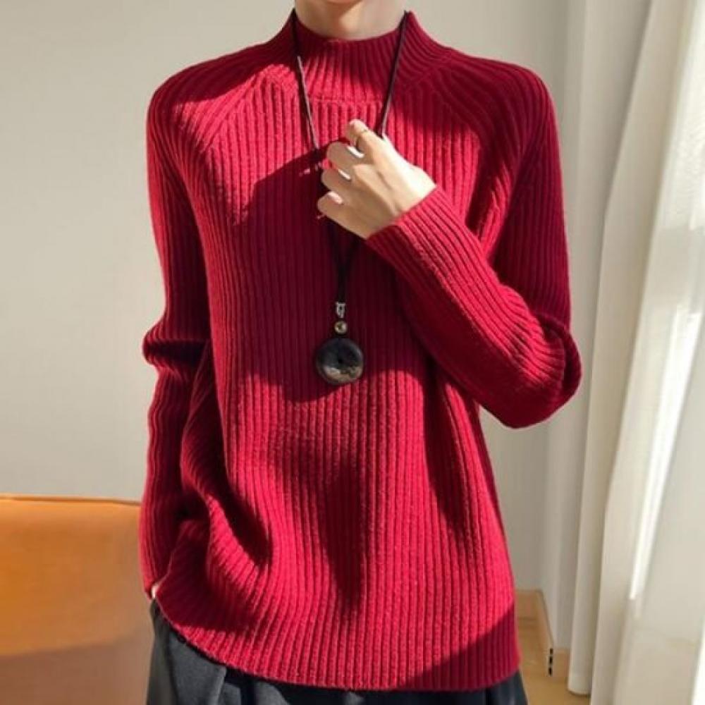 Navava Simple Daily Solid Rib Half Polo Long Sleeve KniT T shirT Nk3522