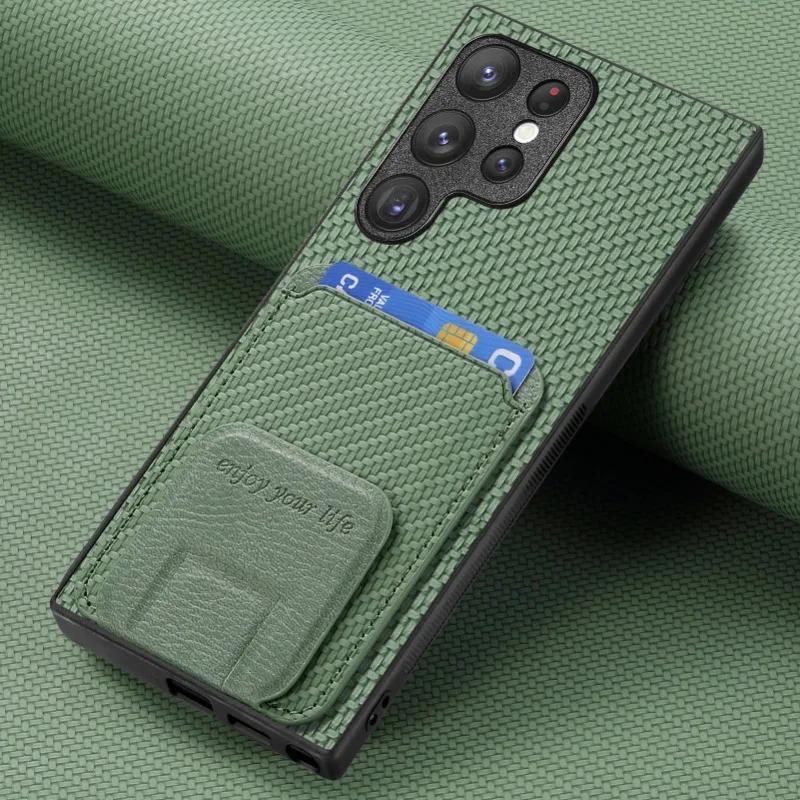 Чехол-подставка из углеродного волокна для Samsung Galaxy S23 FE S22 S24 Ultra Plus A15 A25 A24 A35 A05 A05S, кошелек с держателем для карт